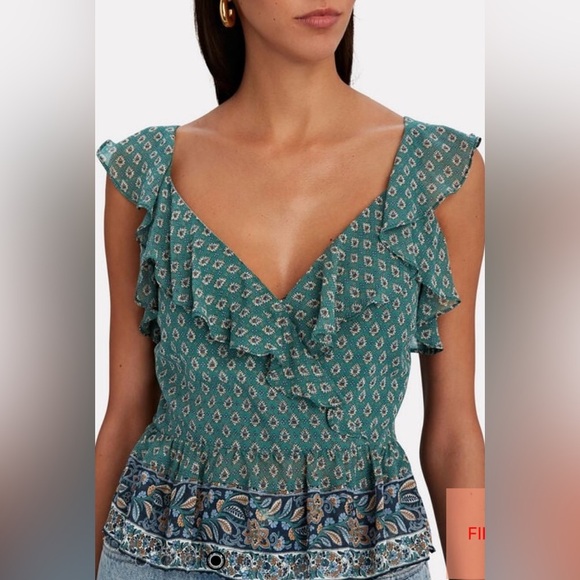 VERONICA BEARD Randa Paisley Ruffle Trim Peplum Top - Picture 1 of 9